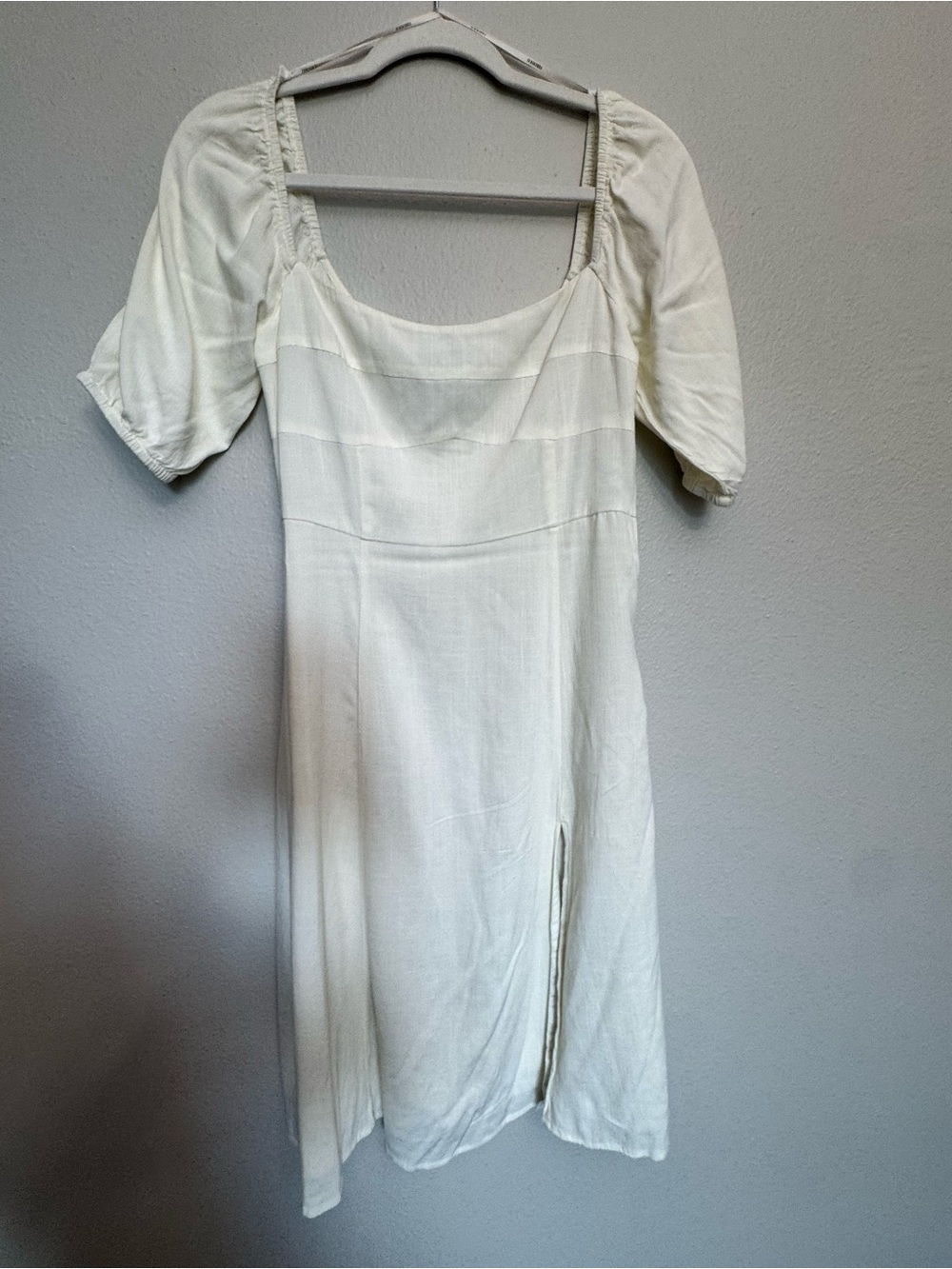 Forever 21 Cream Midi Dress with Puff Sleeves